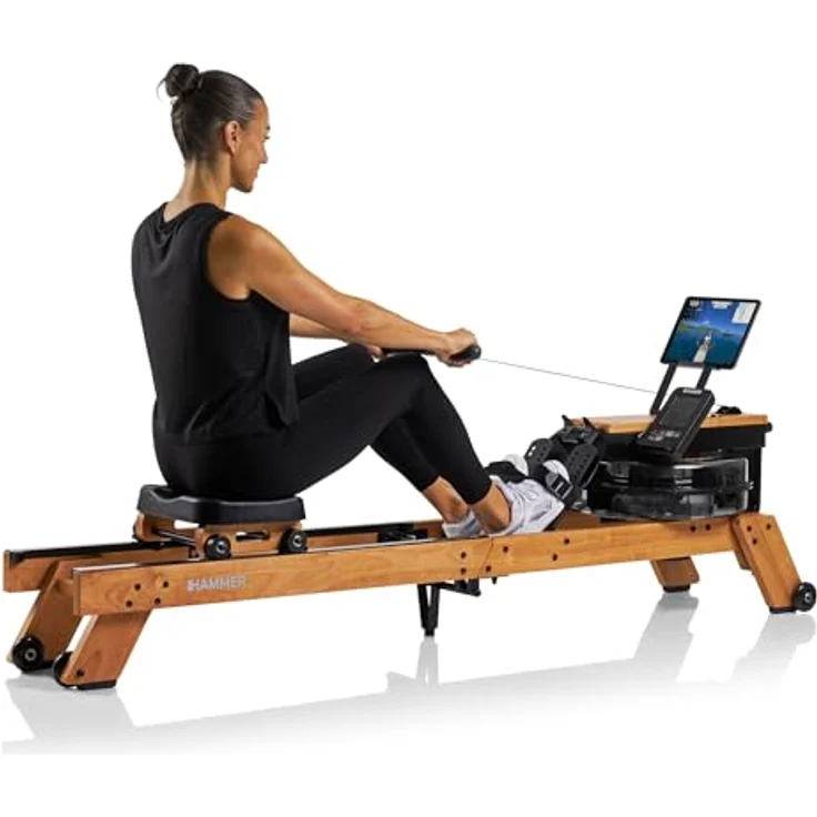 HAMMER AquaFold Wasser-Rudergerät, Echtholz, klappbar, 99% vormontiert mit 6-fach verstellbarem Wasserwiderstand und Bluetooth Trainingscomputer – Bild 5