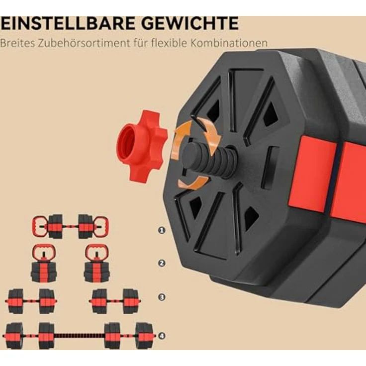 SPORTNOW 4-in-1 Hantelset, verstellbar bis 25 kg, mit Verbindungsrohr und Sternverschlüssen für Krafttraining zuhause – Bild 4