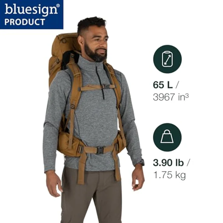 Osprey Rook 65, Trekkingrucksack mit 65 Liter Volumen, 75 cm, blau – Bild 2