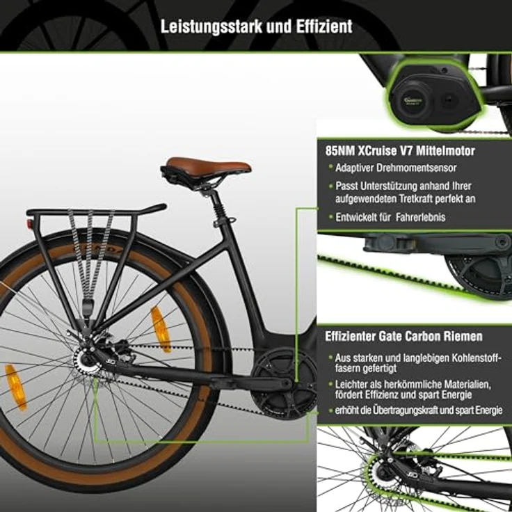 SachsenRAD E-SUV All-Terrain CityBike S5G Centro, stufenlose Enviolo-Schaltung, Gates Riemenantrieb, XCruise V7 Mittelmotor, 27,5" mit tiefem Einstieg, schwarz – Bild 6