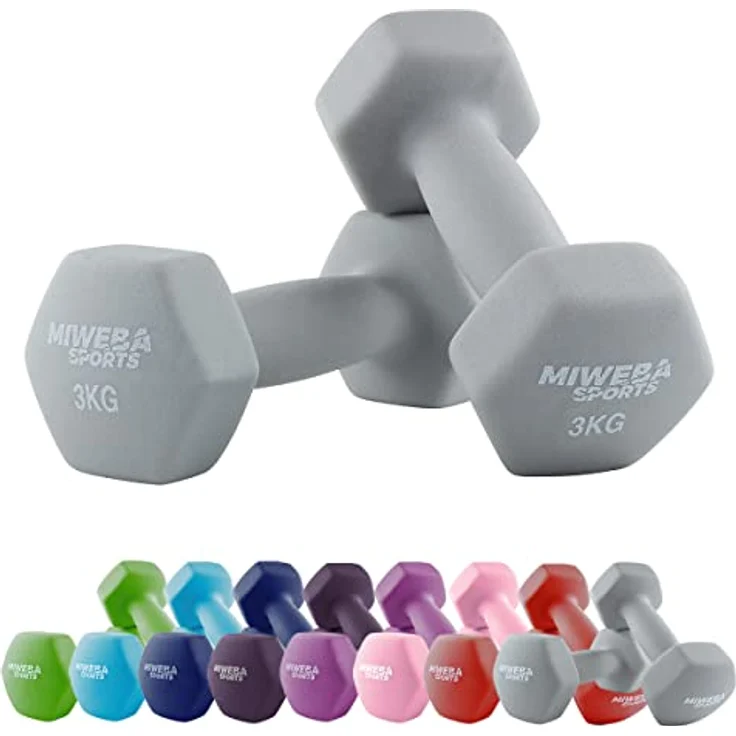 Miweba Sports Neopren Hantelset NKH100 | 𝐏𝐫𝐨𝐟𝐢 Hantel - Hexagon Hanteln Set - Kurzhanteln - Kurzhantel Set - Gymnastikhanteln - Hantel Set - Dumbbell - 0,5-10 Kg (2X 0.5 kg, Grau) – Bild 1