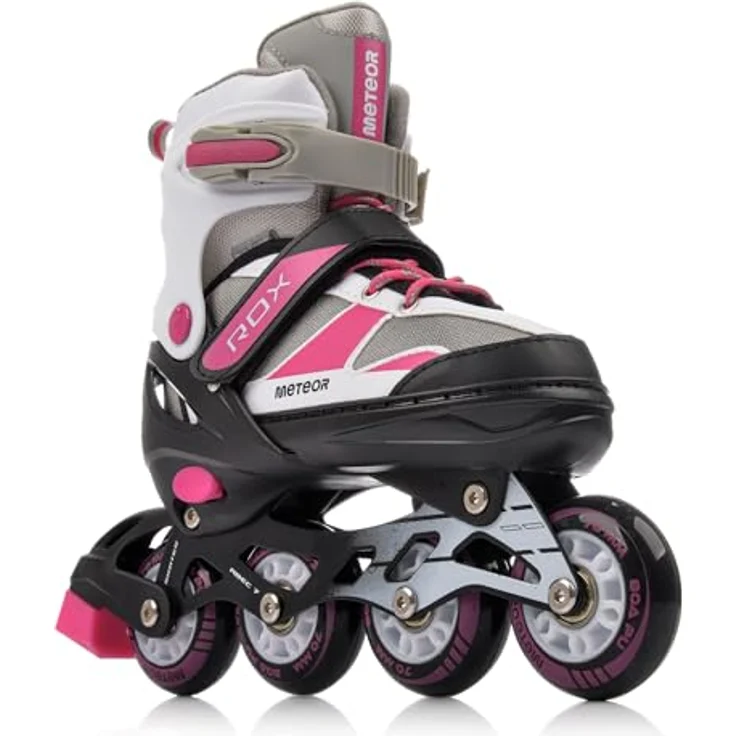 Meteor ROX Inlineskates Kinder, Rollschuhe in M 34-37, rosa/grau, mit Aluminiumrahmen, ABEC-7-Lager und höhenverstellbarer Schale – Bild 9