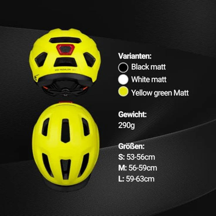 KED Ahead Pedalon E-Bike Fahrradhelm, mit LED-Rücklicht, Maxshell-Technologie, superleicht, Pedalon Yellow Green Matt, Größe 56-59 (M) – Bild 5