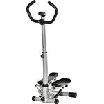 HOMCOM Stepper mit Handgriff Fitness Heimtrainer für Zuhause klein Fitnessgerät für Bein- und Po-Training mit LCD-Bildschirm einstellbare Geschwindigkeit Metall ABS Schwarz+Silber 55 x 53 x 118-128 cm