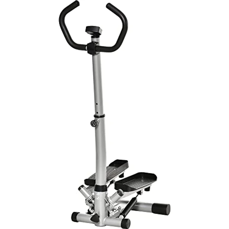 HOMCOM Stepper mit Handgriff Fitness Heimtrainer für Zuhause klein Fitnessgerät für Bein- und Po-Training mit LCD-Bildschirm einstellbare Geschwindigkeit Metall ABS Schwarz+Silber 55 x 53 x 118-128 cm – Bild 1