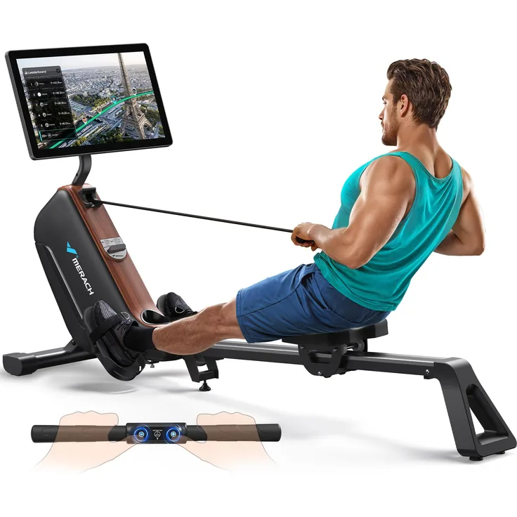 Merach Rudergerät, leises Fitnessgerät mit 16 Widerstandsstufen, automatischem Magnetwiderstand, HD-Display, klappbar, bis 158 kg