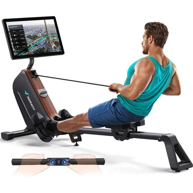 Merach Rudergerät, leises Fitnessgerät mit 16 Widerstandsstufen, automatischem Magnetwiderstand, HD-Display, klappbar, bis 158 kg