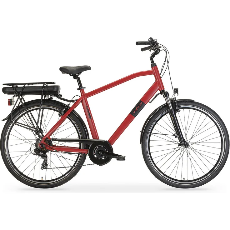 MBM Elektro-Citybike RHEA MAN, 28 Zoll, 6-Gang Shimano, Bafang Heckmotor, Reichweite bis 90 km, rot