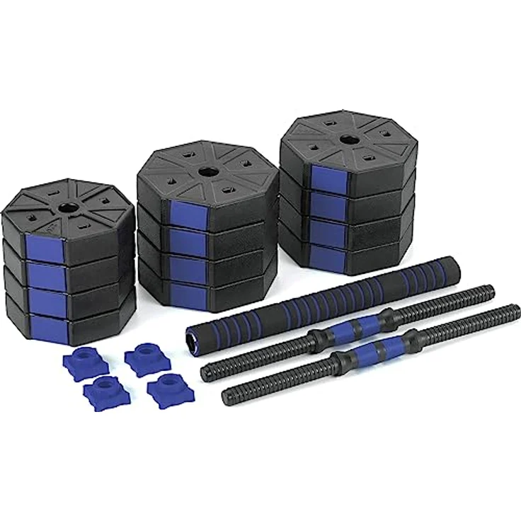 Gymtek Hanteln Set 2in1 Kurzhanteln und Langhantel, verstellbar, 2er Set, PE- und ABS-Material, Blau 2x15kg – Bild 2