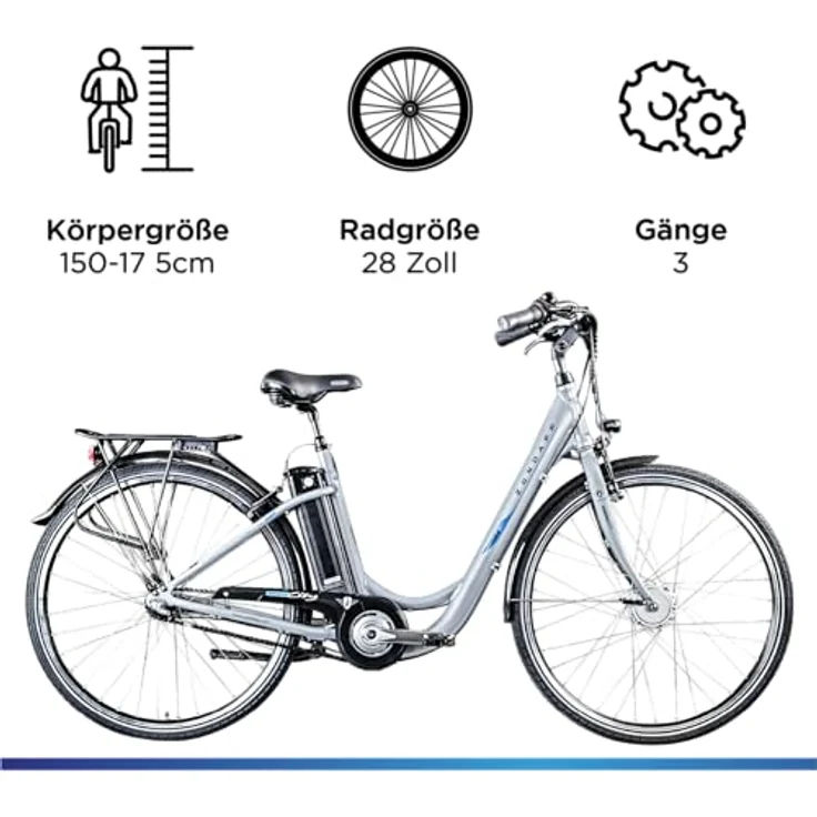 ZÜNDAPP Green 2.7 28 Zoll E-Bike E Cityrad Damenrad Pedelec Elektrofahrrad Damen Fahrrad 700c (grau, 48 cm) - Komfortables Damen E-Bike mit starker Leistung und zuverlässiger Nabenschaltung – Bild 3