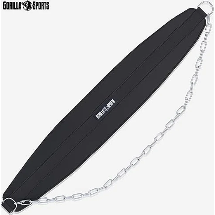GORILLA SPORTS® Dip Gürtel - mit Stahlkette und 2 Karabiner, bis 100 kg Belastbar, Nylon, Schwarz - Gewichthebergürtel, Gewichtsgürtel, Dip-Gürtel, Dip Belt, Taillengürtel, Gewichtheben – Bild 2
