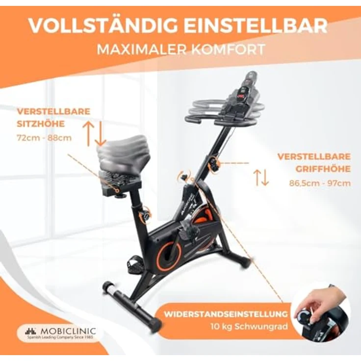 Mobiclinic® Makalu Fitness Indoor Bike, 10kg Schwungrad, einstellbarer Widerstand, LCD-Display, Europäische Marke, Herzfrequenzmesser, Flaschenhalter, Handyhalter – Bild 5