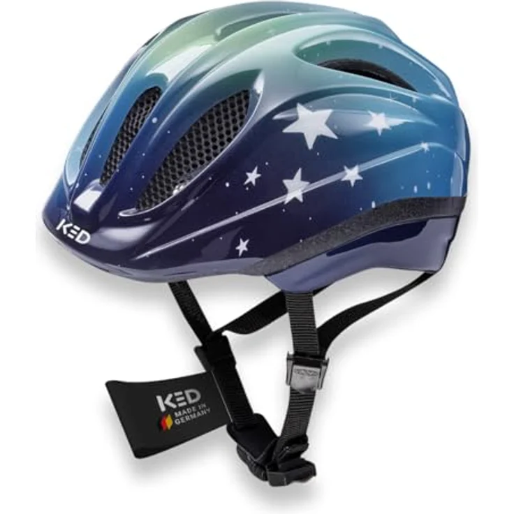 KED Meggy II Trend | Kinder Fahrradhelm mit maxSHELL Technologie, Insektenschutznetz und integrierten LED-Rücklicht, Stars Blue Green, 49-53 (SM) – Bild 1