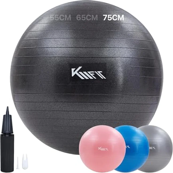 KM-Fit Gymnastikball 75cm | Trainingsball mit Luft-Pumpe | Sitzball Büro Anti-Burst | Ball für Fitness, Yoga, Gymnastik, Core Training | Pezziball Yogaball BPA-Frei | Schwarz – Bild 1