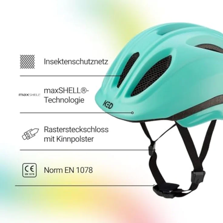 KED Meggy II Trend, Kinder Fahrradhelm mit Insektenschutznetz, integriertem LED-Rücklicht, maxSHELL Technologie, Bright Aqua Matt, 49-53 (SM) – Bild 2