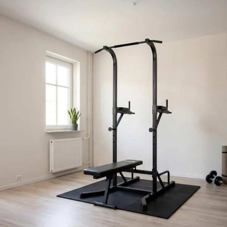 VirtuFit Power Tower Deluxe, Kraftstation mit Dip- und Klimmzugstation, 250 kg maximalem Gewicht und verstellbaren Hantelablagen – Bild 2