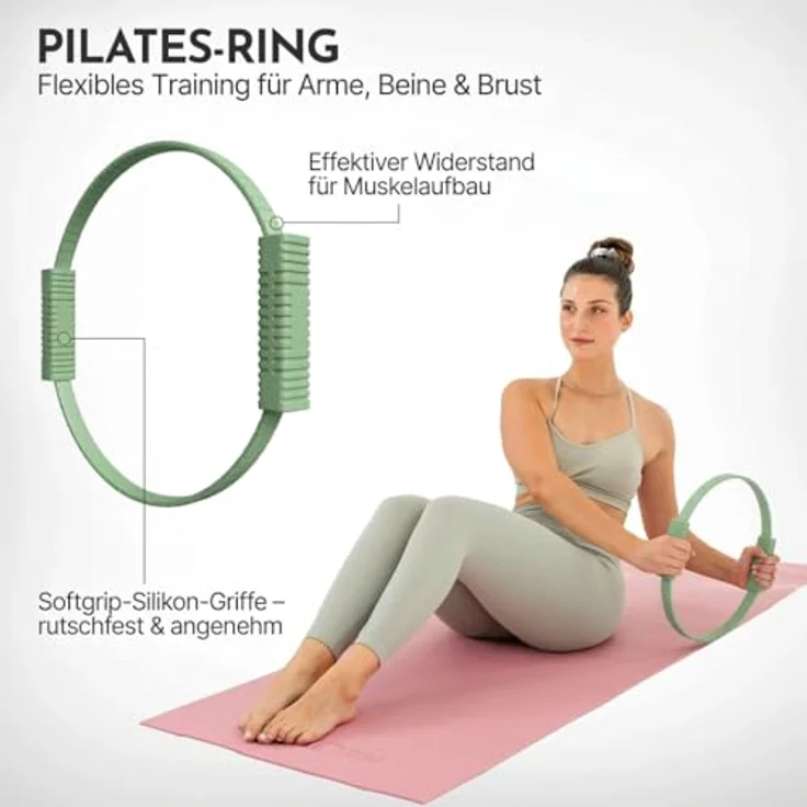 NEOLYMP Pilates Ring, Effektiver Fitnessring für Core-Training, rutschfeste Softgrip-Silikon-Griffe, kompaktes Pilates Zubehör (Matcha) – Bild 2