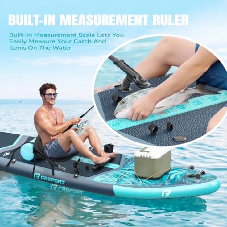 FBSPORT Aufblasbares SUP Board, 15CM dick, mit verstellbarem Aluminium Paddel und Pumpe, für Anfänger und Fortgeschrittene, Blue Teal – Bild 4