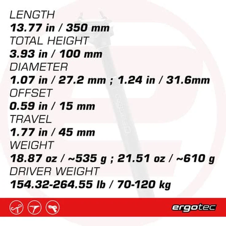 ergotec Federsattelstütze SP-10.0 Alu, schwarz, Ø31,6mm x 350mm, Federweg 15mm, 1 Stück – Bild 4