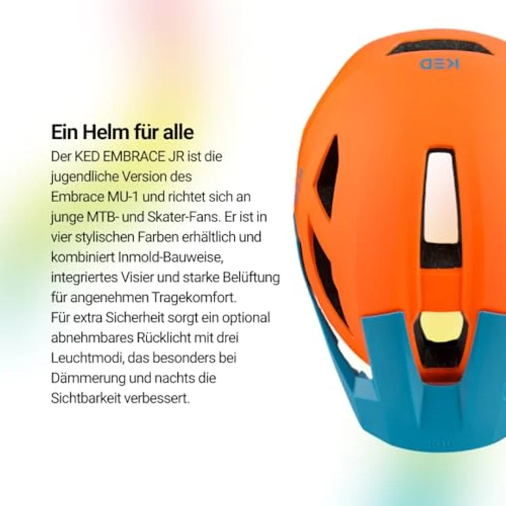 KED Embrace Jr Fahrradhelm – Jugendhelm mit In-Mold Konstruktion und integriertem Visier, Petrol Orange Matt, Größe 52-56 (SM) – Bild 4