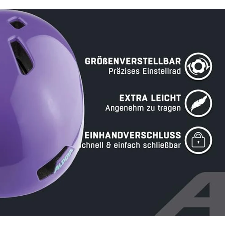 Alpina Hackney Purple Gloss, Fahrradhelm mit Inmold-Bauweise, höhenverstellbarem Run-System und optimaler Belüftung, lila – Bild 3