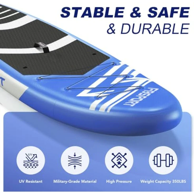 FBSPORT Aufblasbares SUP Board, Stand Up Paddling Board, 15CM Dick mit verstellbarem Aluminium-Paddel und Pumpe, Blau – Bild 4