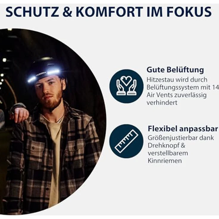 Hudora Velohelm LED, 53-55 cm, mit 28 LED, automatischer Blinkfunktion, Inmould-Bauweise, verstellbarem Kinnriemen und 14 Air-Vents – Bild 5