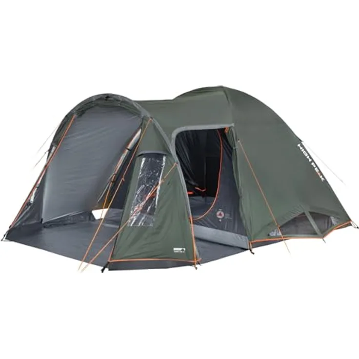 High Peak Kuppelzelt Tessin 4 Personen, Familienzelt mit UV 80 Alu-Beschichtung, 2 Eingängen, Vorraum und Wassersäule 3000 mm
