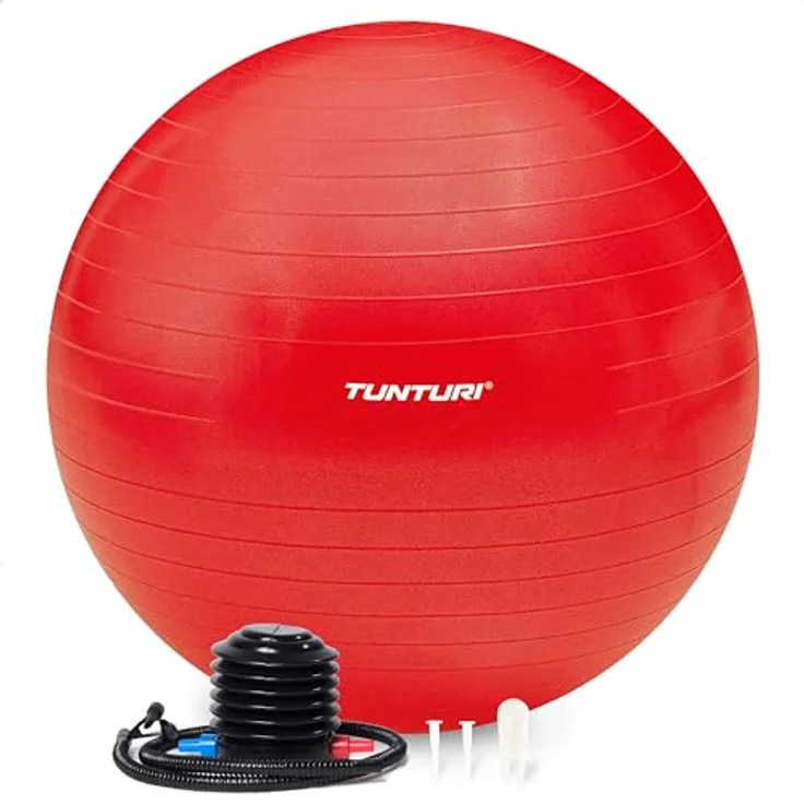Tunturi Anti Burst Fitnessball 55 cm, Rot - Yoga-Ball mit Pumpe, 220 kg Benutzergewicht, ideal für Pilates und Schwangerschaft