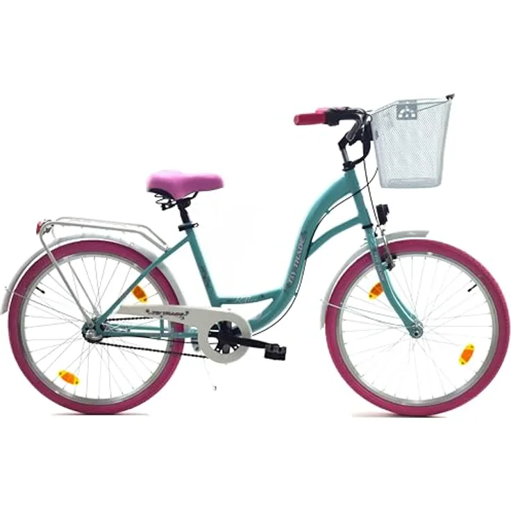 T&Y Trade 24 Zoll Kinder Mädchen City Fahrrad Nexus Nabenschaltung STVO Beleuchtung Reflex Blau mit Pink 3 Gang