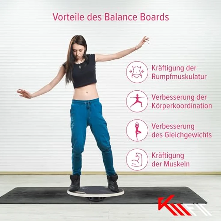 KM-Fit Balance Board rund | Therapie-Kreisel aus Holz | Gleichgewichtstrainer mit Handgriffen | Indoorboard, Wackelbrett für Koordinationstraining | Kraft- & Gleichgewichtstrainer – Bild 3