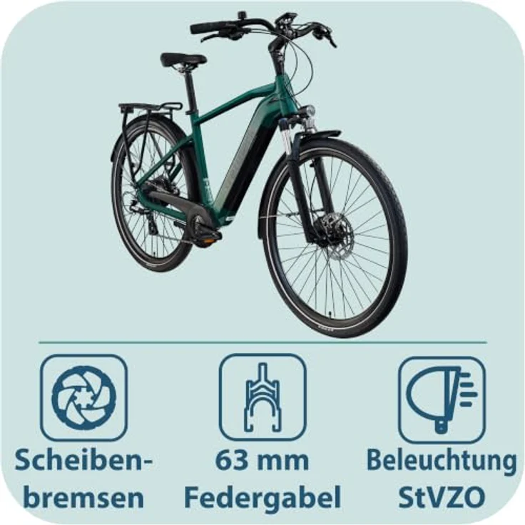 Tretwerk Onyx E Bike, Trekkingrad für Herren mit 28 Zoll Laufrädern, 250 W Motor, 550 Wh Akku, dunkelgrün – Bild 7