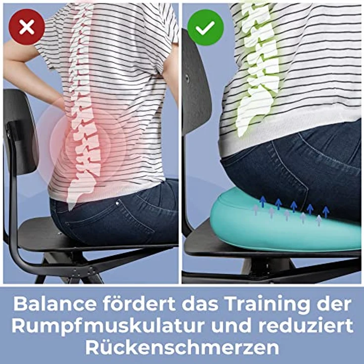 EVEREST FITNESS Balance Kissen - Luftkissen mit 33 cm Durchmesser - Orthopädisches Sitzkissen zur Stärkung der Balance, türkis – Bild 2