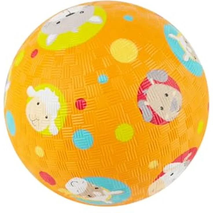 Sigikid Spielball Konfetti Farm, 12cm aus 100% Naturkautschuk, orange mit bunten Punkten und Tiermotiven für Kinder Unisex – Bild 1