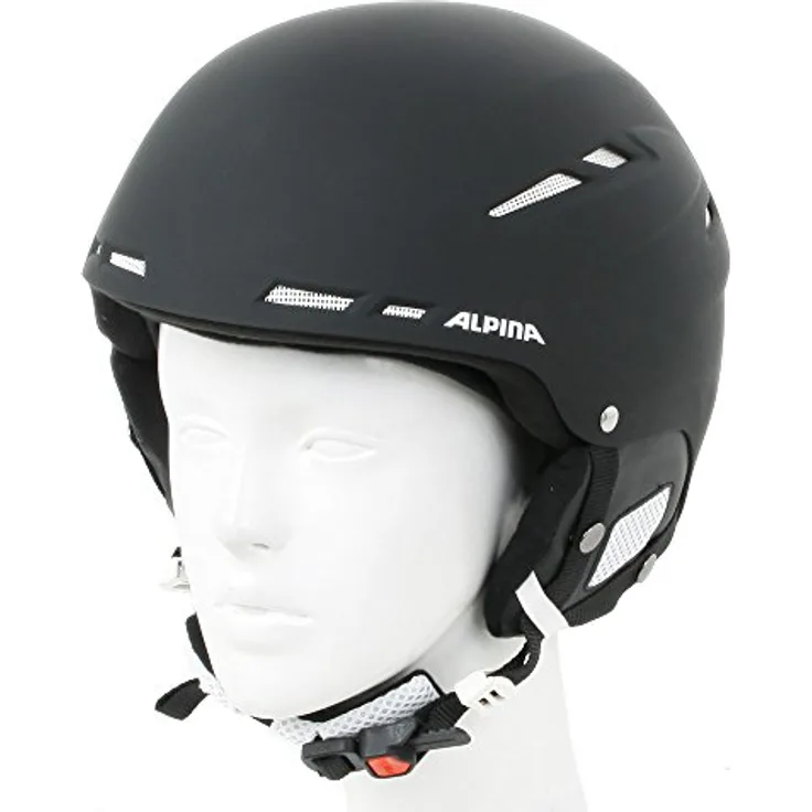 ALPINA SPORTS Biom In-Mold Skihelm, matt schwarz, für Kopfumfänge 54 - 58 cm, S, leicht und robust mit abnehmbaren Ohrenschützern