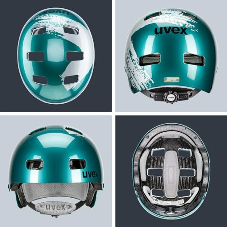 Uvex Kid 3, robuster Fahrradhelm für Kinder mit individueller Größenanpassung und waschbarer Innenausstattung, Teal-Silver, 51-55 cm – Bild 5