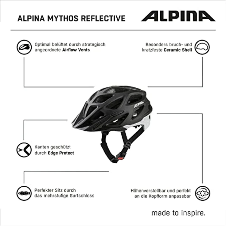 ALPINA MYTHOS REFLECTIVE 39, MTB-Helm in Schwarz mit reflektierender Folie für erhöhte Sichtbarkeit, leicht und gut belüftet – Bild 6