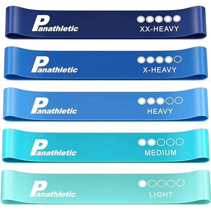 Panathletic Fitnessbänder 5er Set – 5 Widerstandsstufen, Übungsanleitung, E-Book auf Deutsch, Tragebeutel – Hochwertige Naturlatex Gymnastikbänder – Bild 1