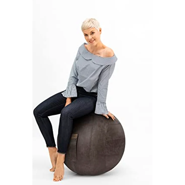 Sitting Ball Frankie Sitzball mit Lederimitat, ergonomisch Sitzen im Büro & Zuhause, 65 cm Ø, Gymnastikball mit Lederhülle, Fitnessball mit Tragegriff, 30°C waschbar, anthrazit – Bild 3