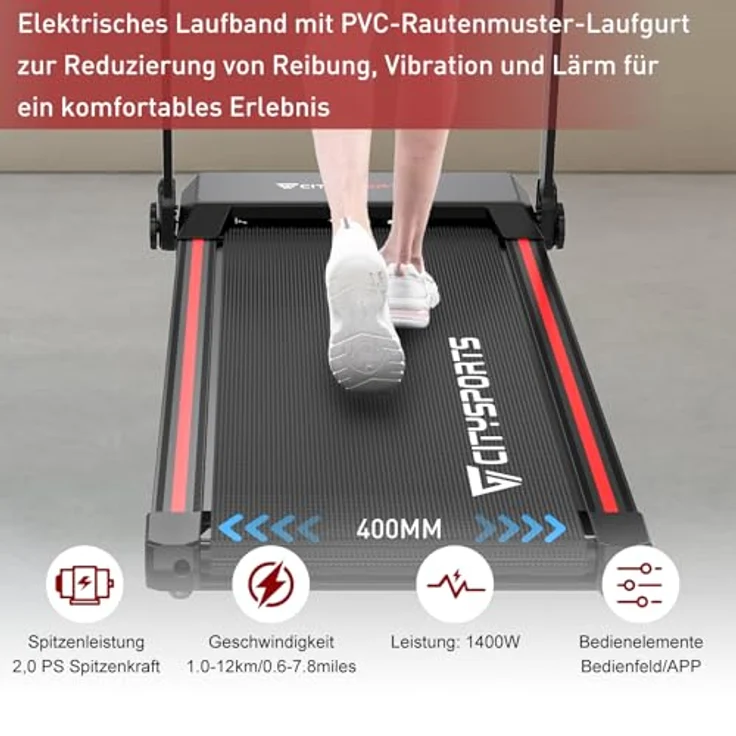 CITYSPORTS Elektrisches Laufband,Klappbares Laufband für Zuhause bis 12 km/h,mit LED-Anzeige,APP und 360° Tablet Holder,kompakte Walking Pad für Zuhause und Büro – Bild 4