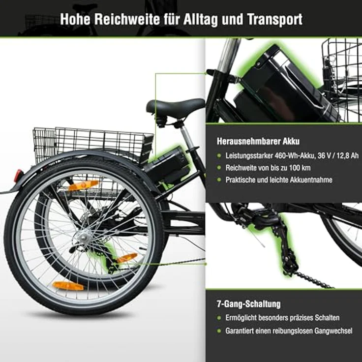 SachsenRAD Elektro-Dreirad T3A Trio II, E-Lastenrad Klapprad für Senioren mit Alarmanlage, LCD-Display, StVZO-zugelassene LED-Leuchten und Kenda 2.125 Zoll Reifen – Bild 3