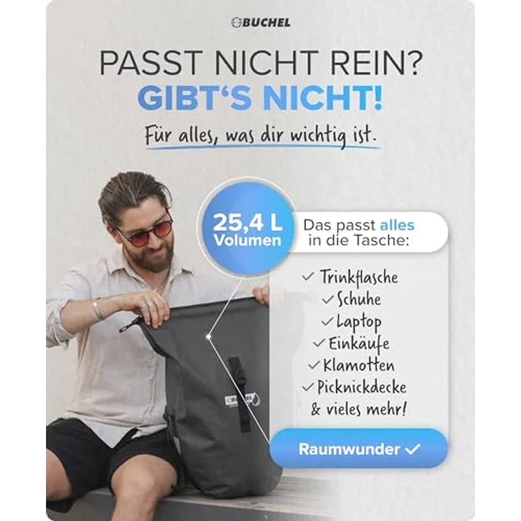 Büchel Fahrradtasche für Gepäckträger, 2er Set, 25.4 L, 100 Prozent Wasserdicht, mit Tragegriff und Schultergurt, ideale Fahrradtaschen für hinten – Bild 3