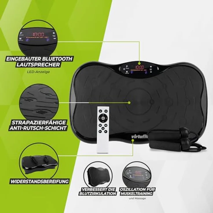 VirtuFit Fitness-Vibrationsplatte - Fitness Powerplate - 10 Trainingsprogramme - 99 Geschwindigkeitsstufen - Ausdauertrainingsgerät, Schwarz – Bild 3
