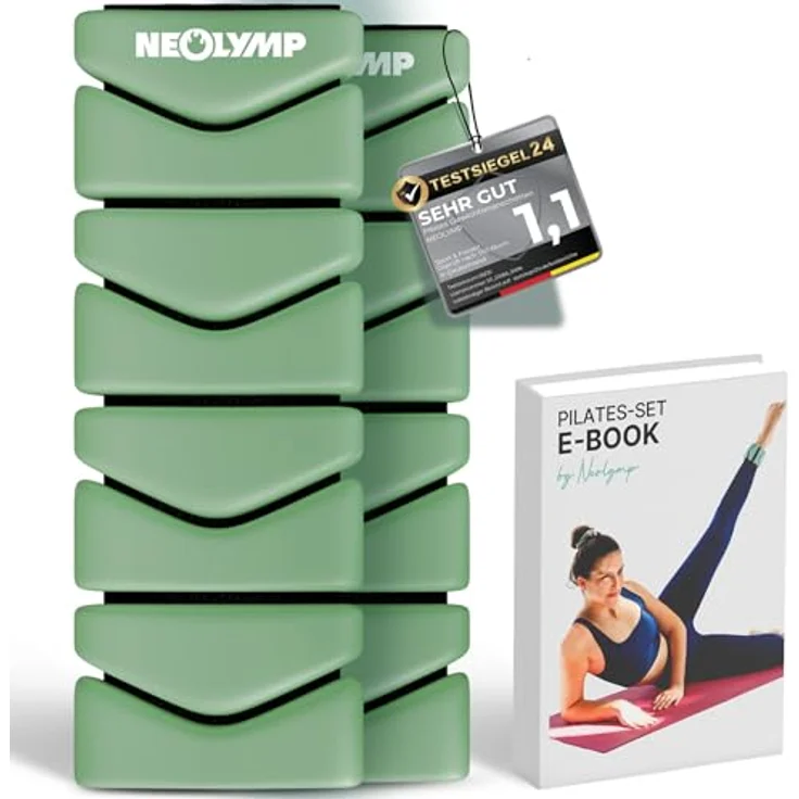NEOLYMP Pilates Gewichtsmanschetten 2er Set, 2 x 0,5 kg Ankle Weights aus Silikon, verstellbar, schweiß- & wasserabweisend, Farbe Matcha – Bild 1
