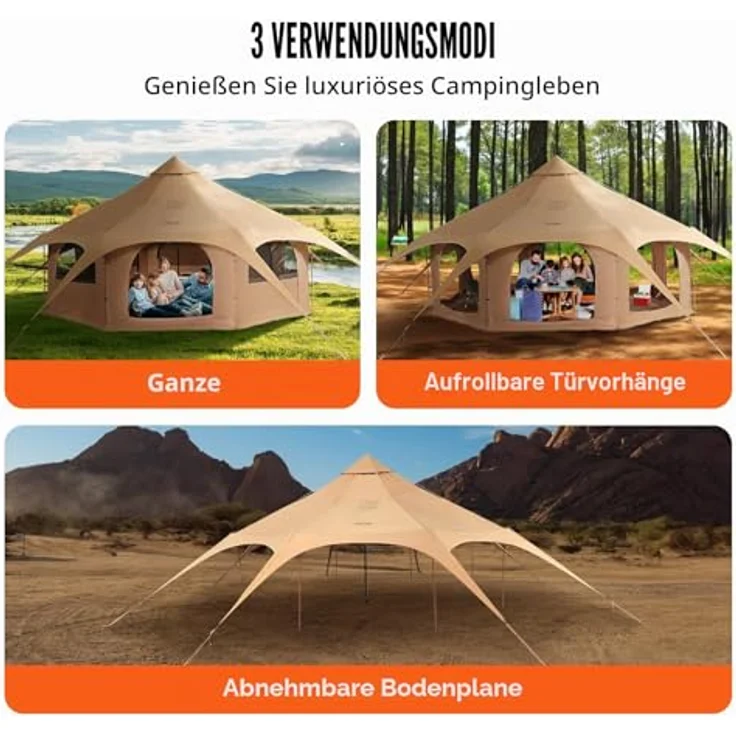 VEVOR Glockenzelt 5 x 2,8 m, Jurten Zelt aus TC-Baumwolle mit Eisenstangen, 8 Fenster, für bis zu 8 Personen, ideal für Outdoor-Abenteuer – Bild 3
