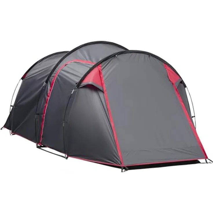 Outsunny Campingzelt für 2-3 Personen stabil wasserdicht Familienzelt mit Seitentür Fenster Packtasche, Zelt mit 2000mm Wassersäule Tunnelzelt Kuppelzelt für Camping Reise Trekking Garten, Dunkelgrau