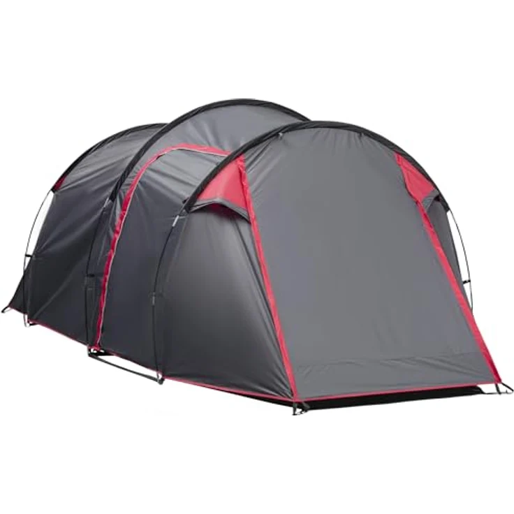 Outsunny Campingzelt für 2-3 Personen stabil wasserdicht Familienzelt mit Seitentür Fenster Packtasche, Zelt mit 2000mm Wassersäule Tunnelzelt Kuppelzelt für Camping Reise Trekking Garten, Dunkelgrau – Bild 1