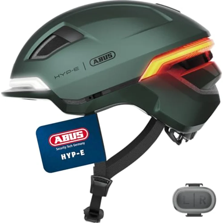 ABUS HYP-E Fahrradhelm, Helm mit Frontlicht, Rücklicht, Blinklicht und kabelloser Fernbedienung, geeignet für E-Bike und S-Pedelec, Größe L, Grün – Bild 1