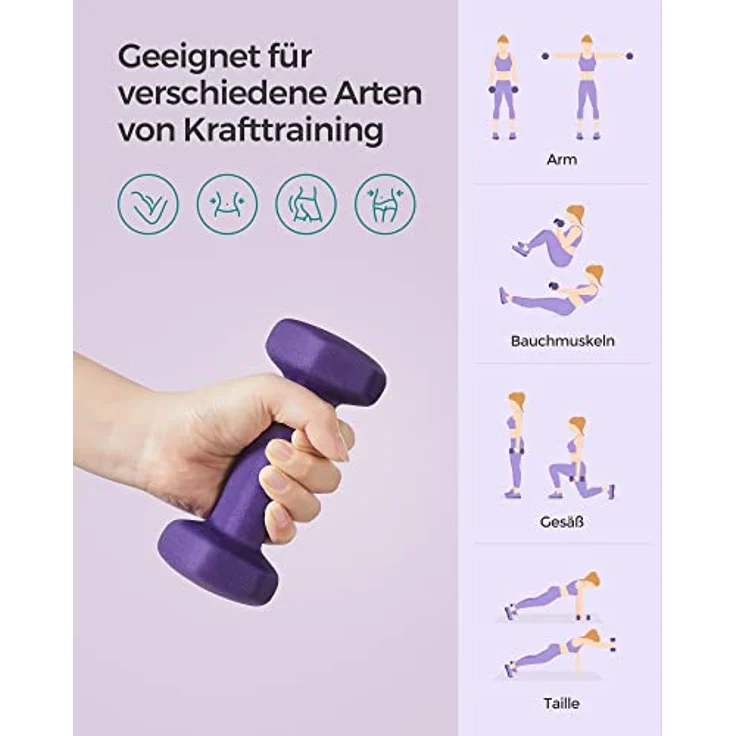 SONGMICS Hanteln, 2er Set, 2 x 1 kg, Hantelset, Kurzhanteln, Hexagon, Neopren-Beschichtung, Krafttraining, Workout, Fitnesstraining, für Zuhause, lila SYL902P02 – Bild 4