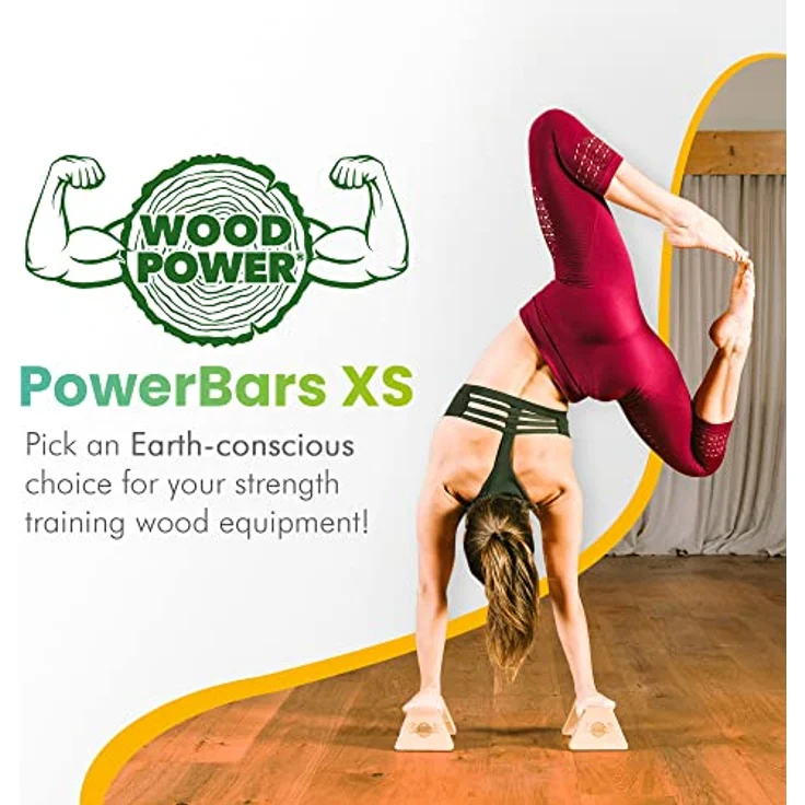 WOODPOWER® PowerBars Holz-Parallettes gelenkschonende Liegestützgriffe, Handstand-Barren & Minibarren, rutschfest für Indoor & Outdoor für Calisthenics, Körpergewichtstraining & Yoga-Classic (2 Stück) – Bild 2